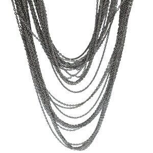 Vintage Elegant Silver Tone Multi Strand Necklace Formal Fashion Jewelry Women